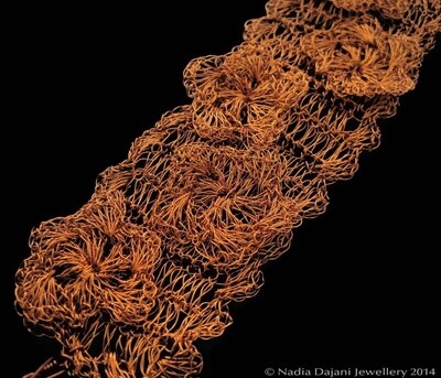 Copper lace bracelet with flowers