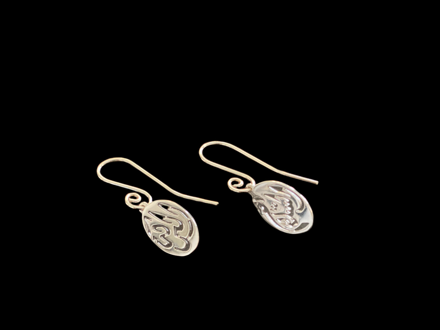 S CURVE SILVER EARRINGS WITH LARGE SALAM WORD