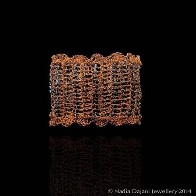 Copper crochet bracelet with glass beads