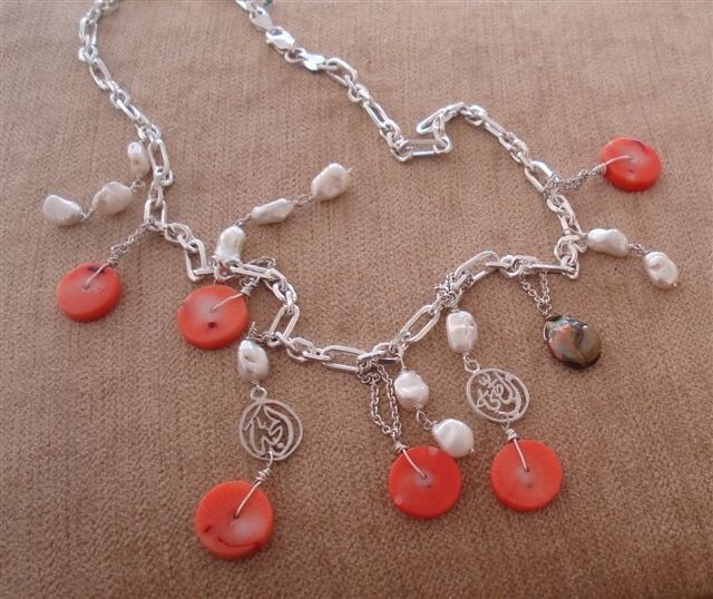 CORAL COINS ON SILVER CHAIN