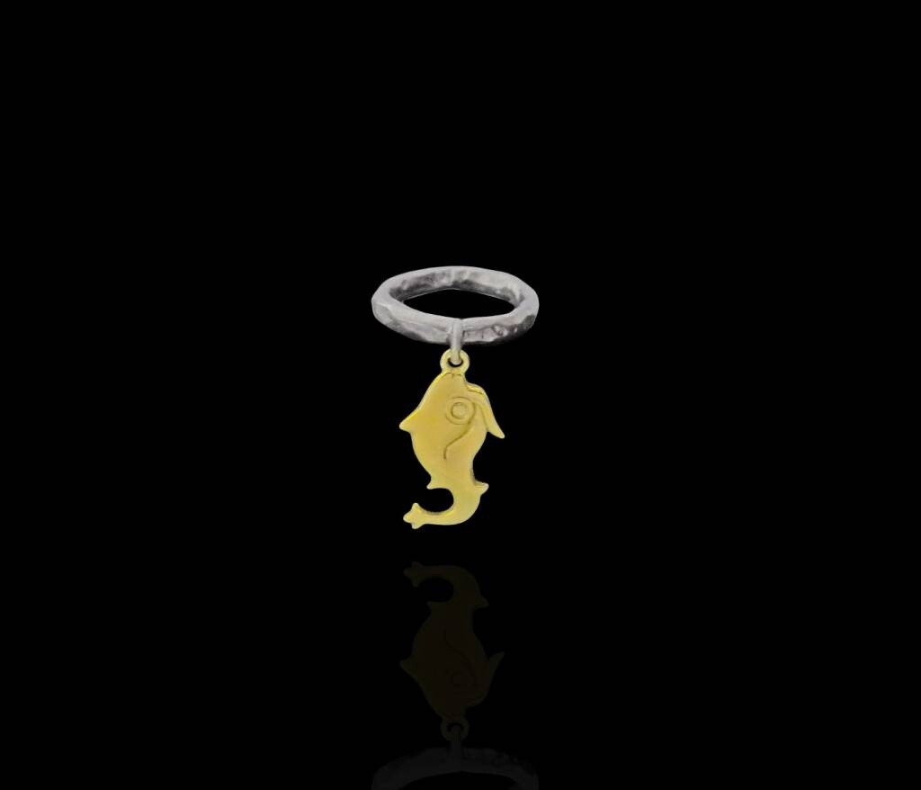 SILVER RING WITH GP JERASH FISH PENDANT