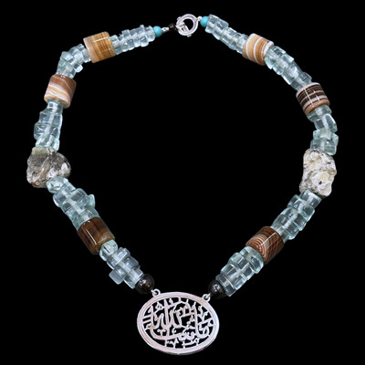 Mixed Stone Masha'Allah Oval Necklace in Silver