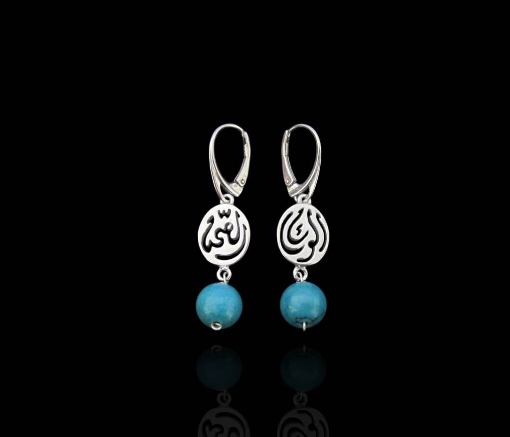 SILVER SALAM EARRINGS WITH STONE DROP