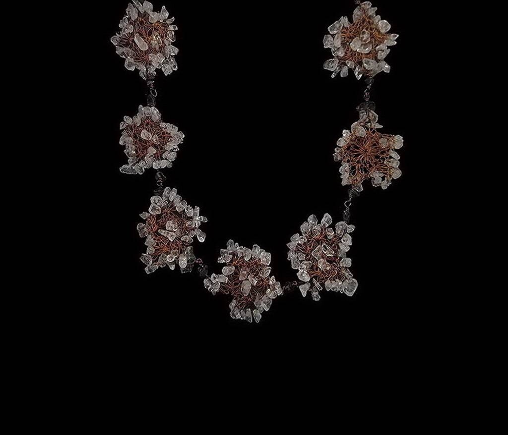 Long lace flower necklace with gemstone trim