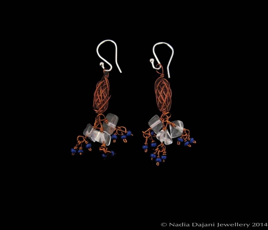 Copper bead earrings with triple bead dangles
