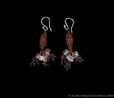 Copper bead earrings with triple bead dangles