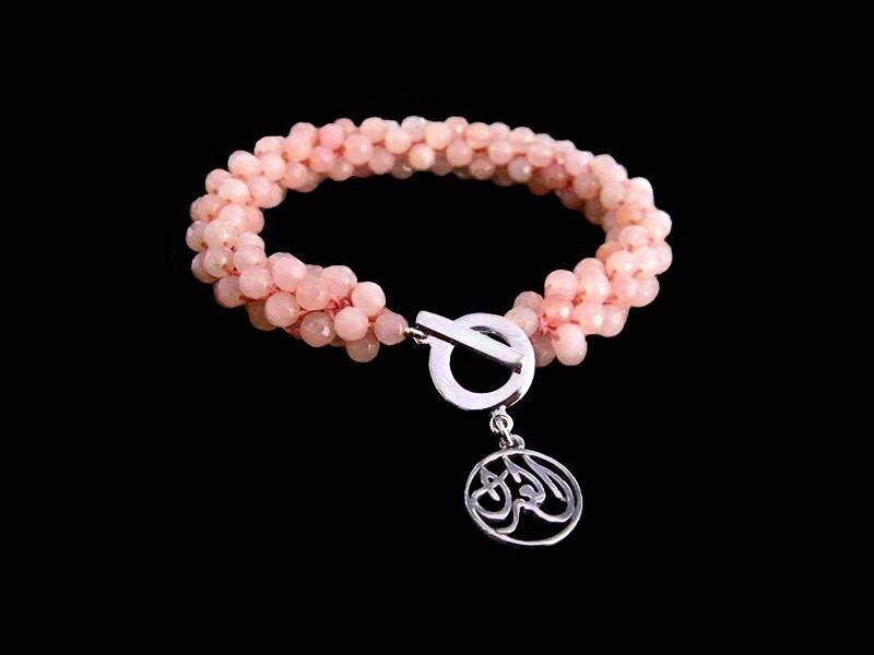 CROCHET ROSEQUARTZ BRACELET WITH WORD