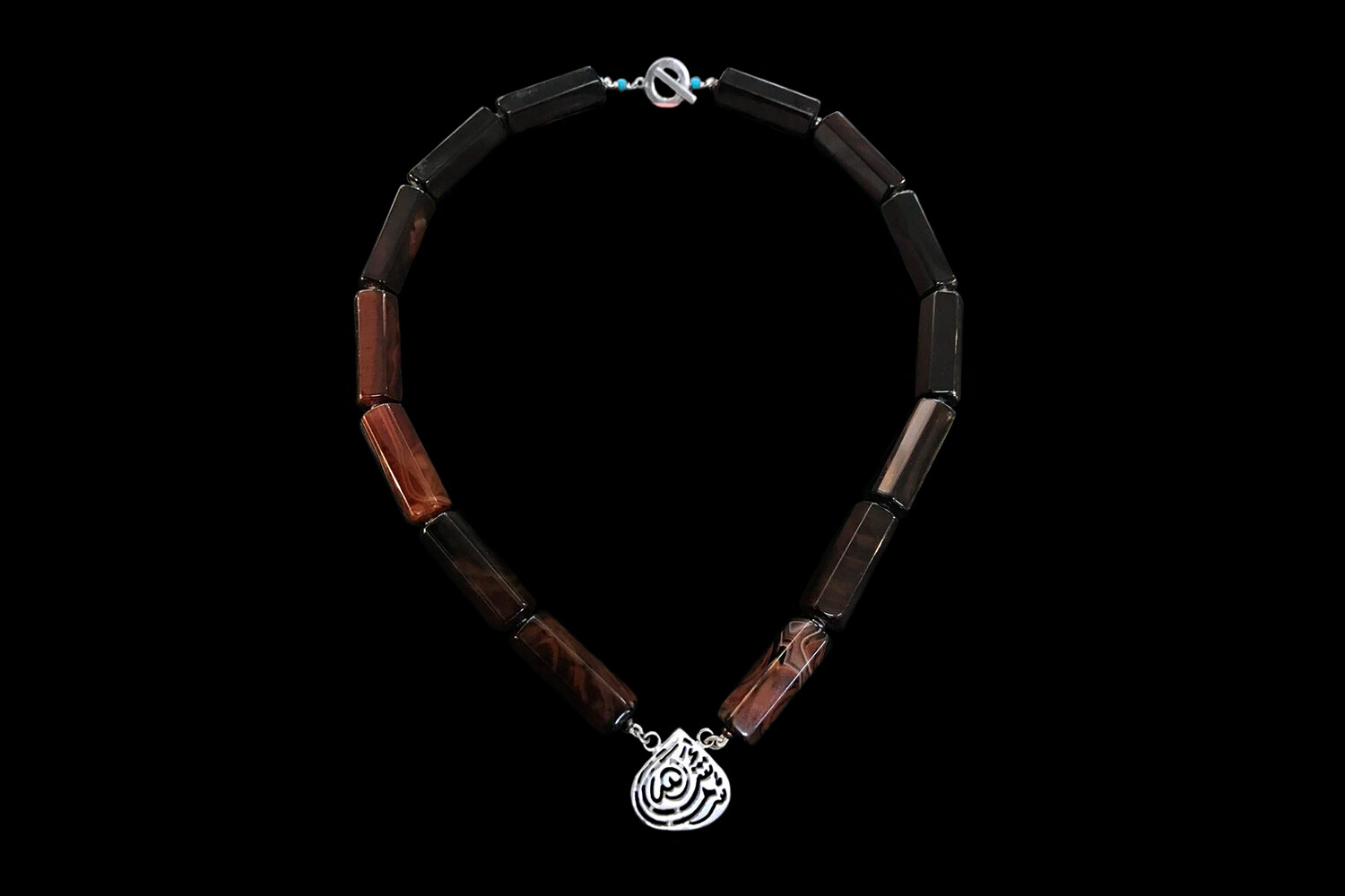 Lond Agate Necklace with Almond Shaped Masha&#39;allah