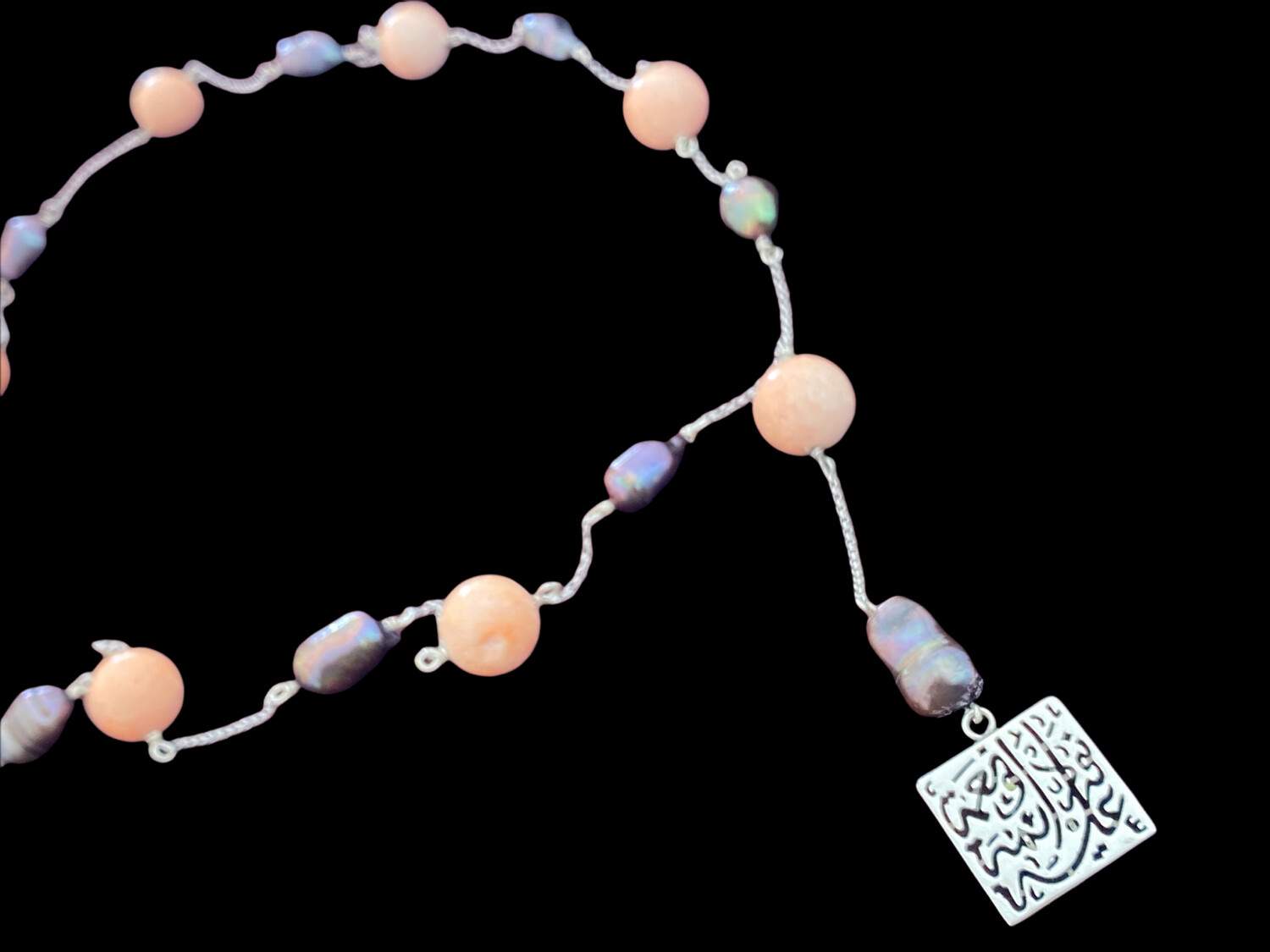 CORALS. GREY PEARLS &amp; NIMA SQUARE PENDANT
