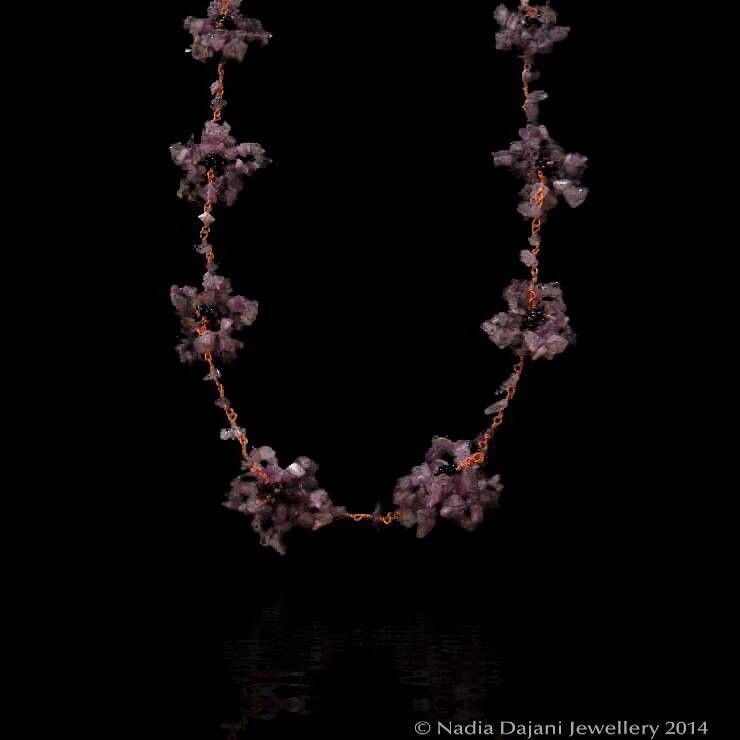 Long gemstone copper flower necklace