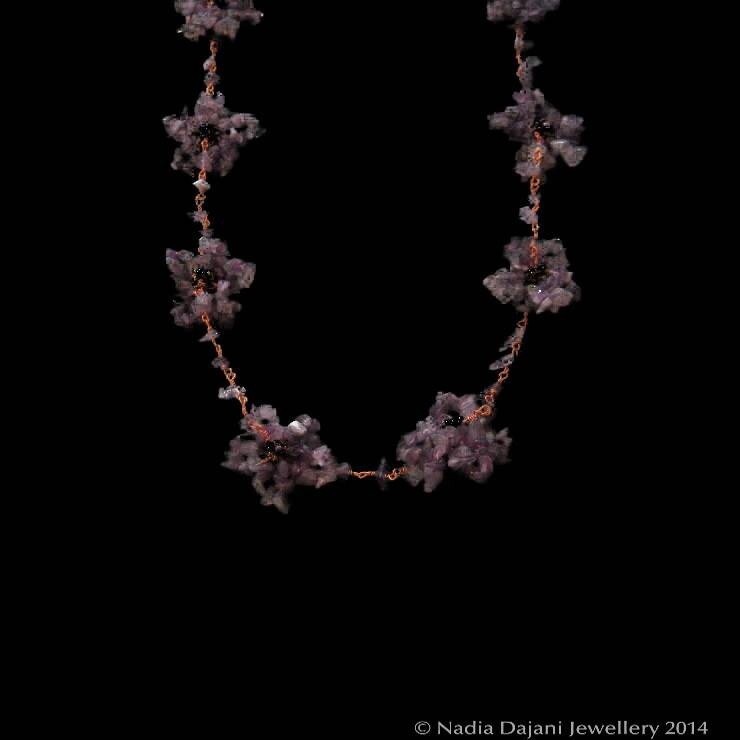 Long gemstone copper flower necklace