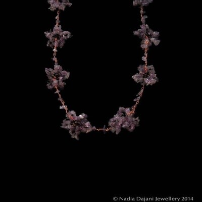 Long gemstone copper flower necklace