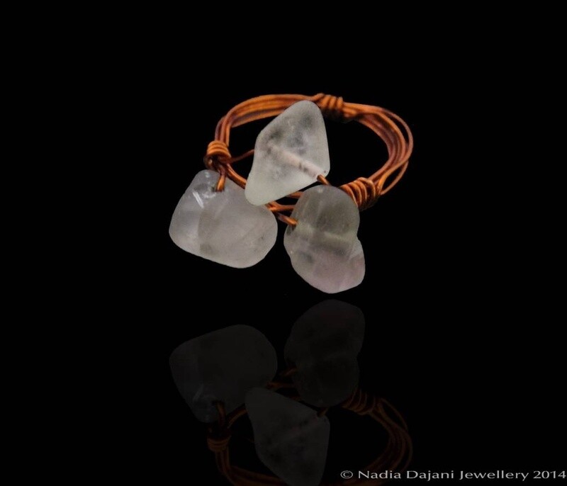 Copper ring with 3 gemstones
