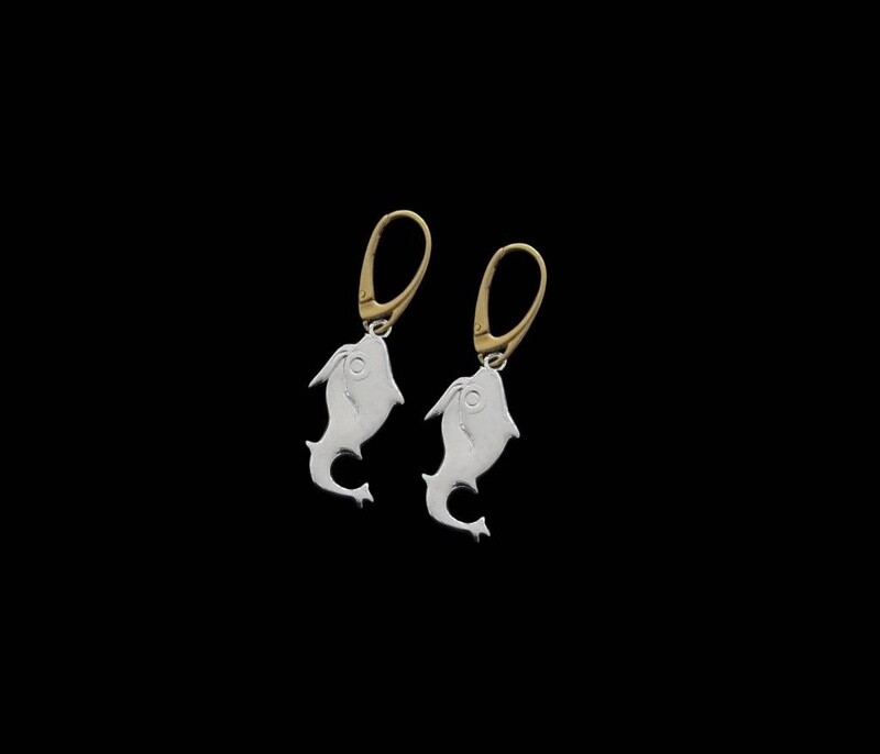 Silver Jerash Fish Earrings With Gold Plated French Hook