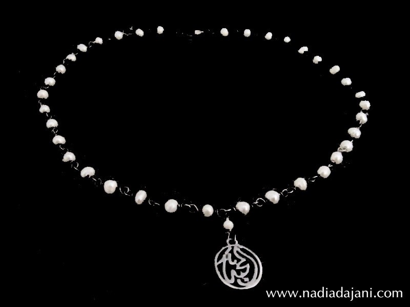 Pearl Necklace with Love Word in Silver