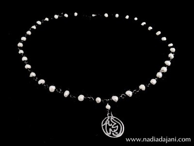 Pearl Necklace with Love Word in Silver