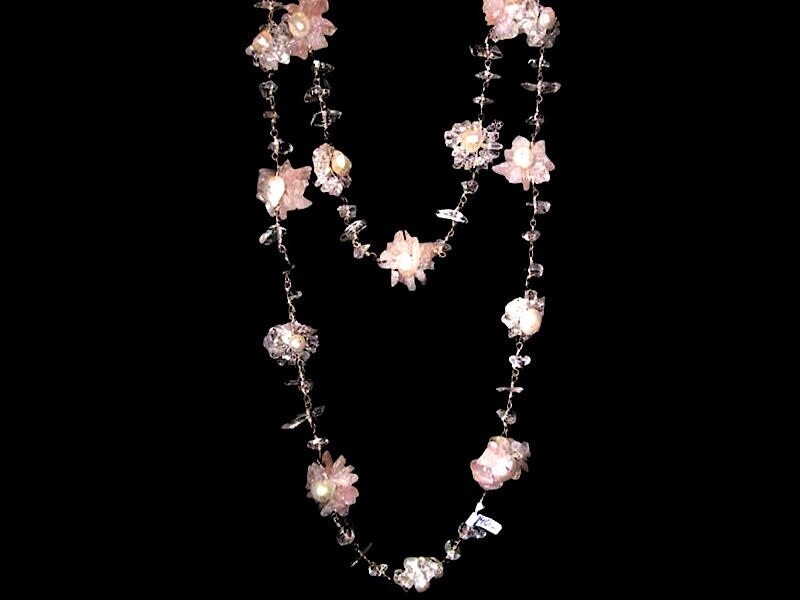 LONG FLOWER NECKLACE WITH SILVER &amp; SEMI-P STONES