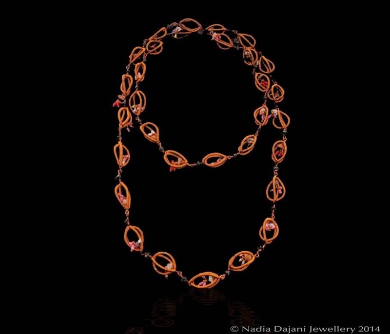 Long copper rib necklace
