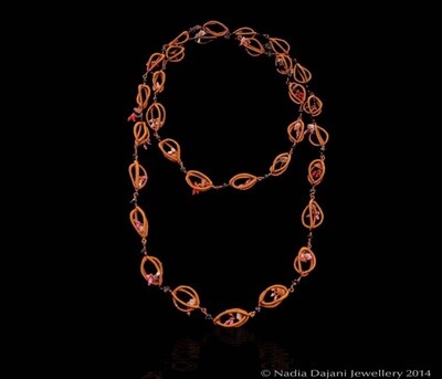 Long copper rib necklace