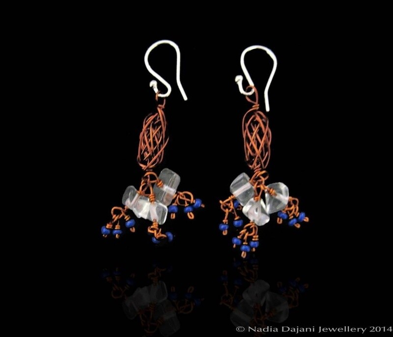 Copper bead earrings with triple bead dangles