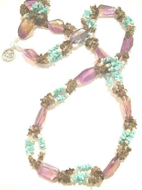 EMROIDERED LONG STONE NECKLACE WITH DESERT FLOWERS