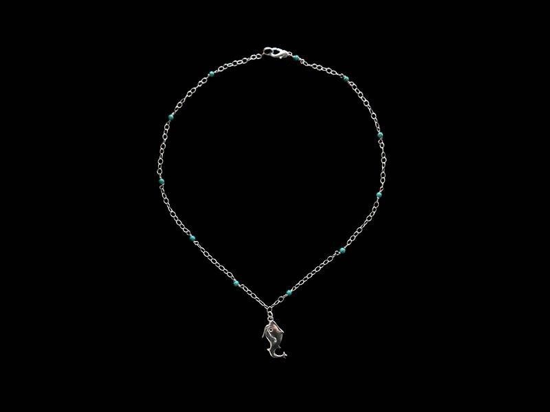 CHAIN NECKLACE WITH TURQUOISE AND JERASH FISH