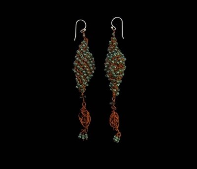 Copper Mesh Long Earrings With Tassel