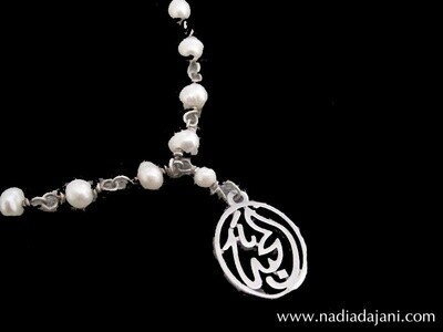 Pearl Necklace with Love Word in Silver
