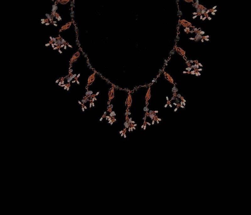 Copper collar necklace with copper beads and tassels