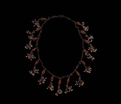 Copper collar necklace with copper beads and tassels