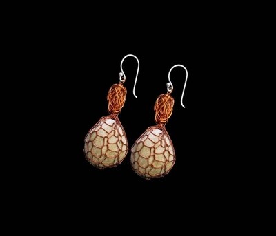 Copper bead with Dead Sea pebble earring