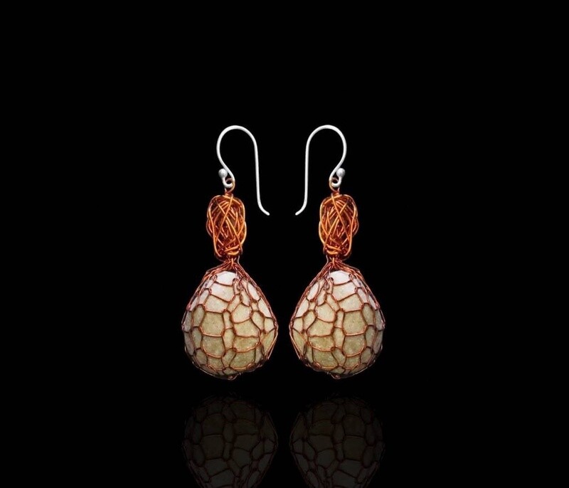 Copper bead with Dead Sea pebble earring