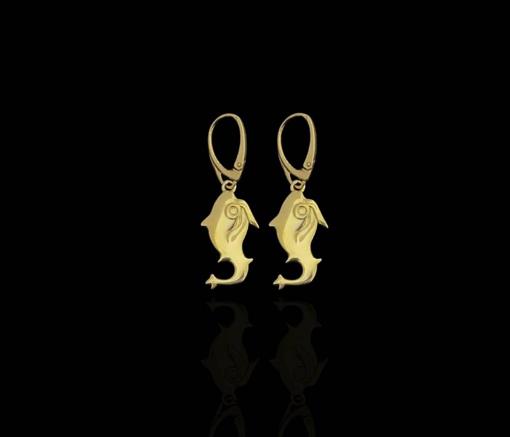 Gold Plated Jerash Fish Earrings With French Hook