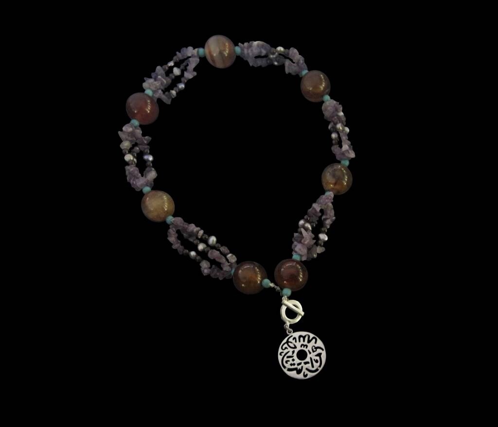 EMBROIDERED GEMSTONE NECKLACE WITH MASHA ALLAH DISC