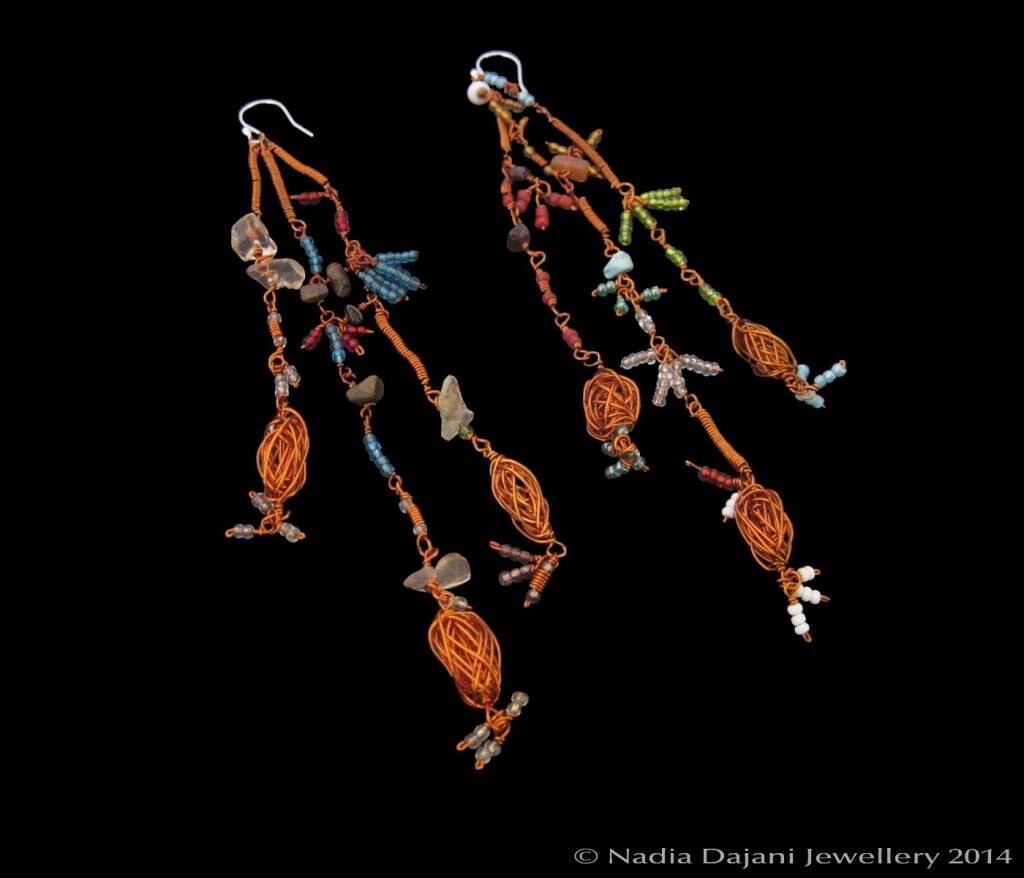 Copper wire shower earrings