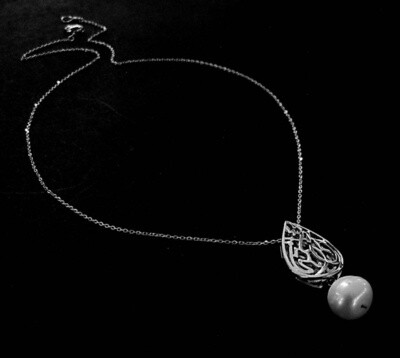 Almond Necklace On Silver Chain With a Pearl Drop