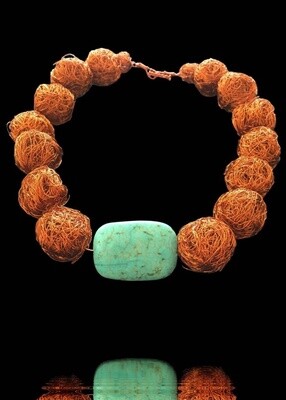 Large Copper Bead Choker With Central Stone