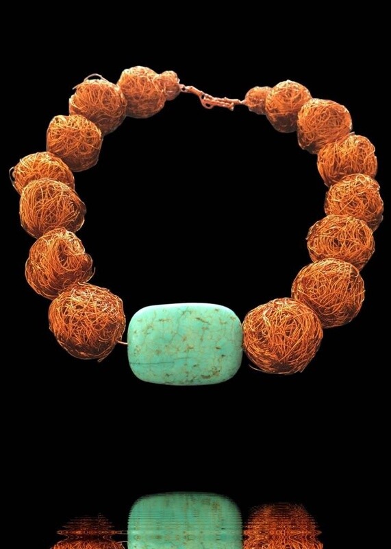 Large Copper Bead Choker With Central Stone
