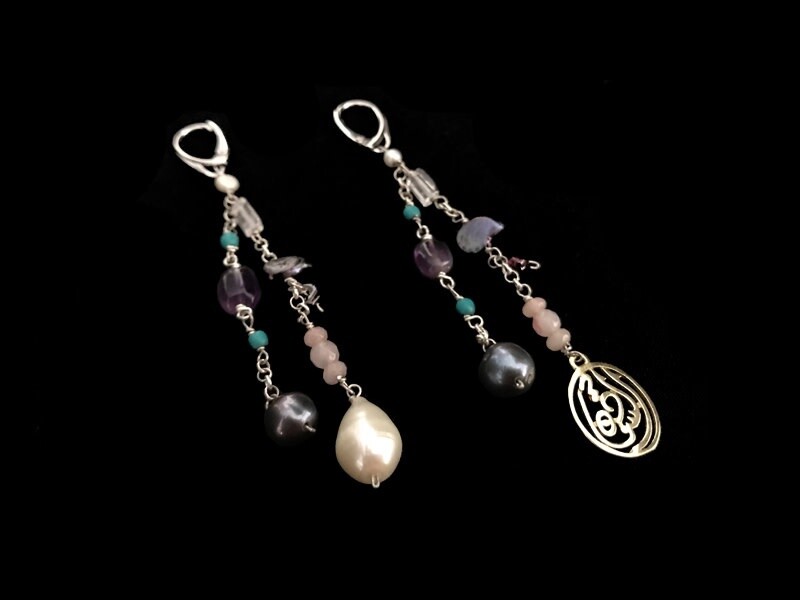 SHOWER EARRINGS WITH GEMSTONES AND ONE SALAM WORD