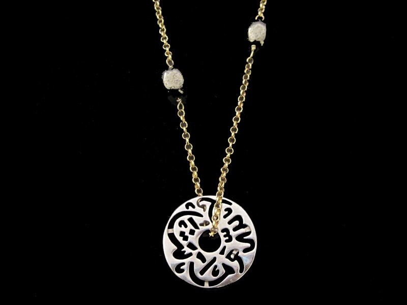 GP CHAIN WITH GEMSTONES AND SILVER DISC