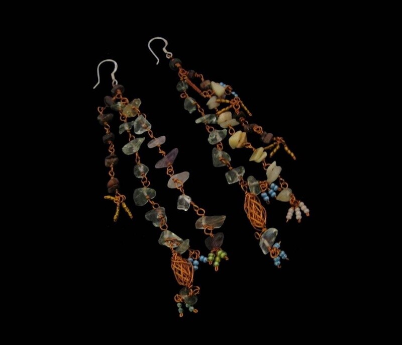 COPPER SHOWER EARRINGS WITH GEMSTONES