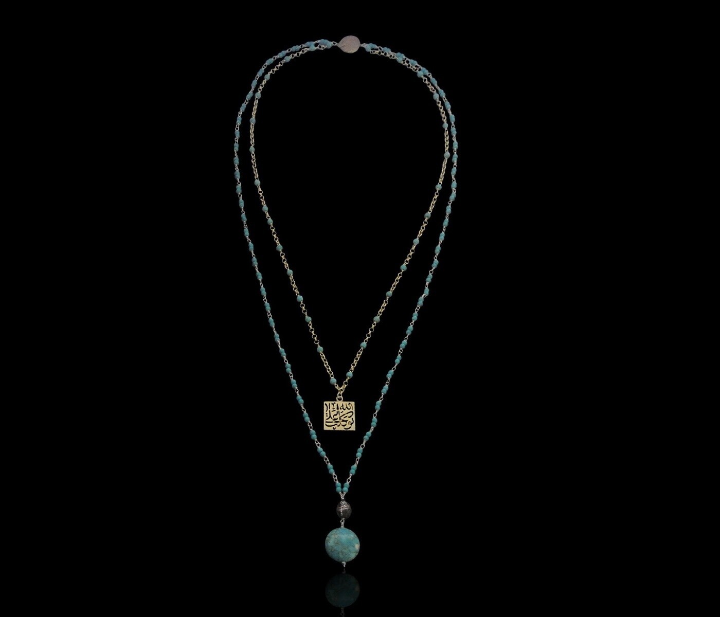 TWO ROW LONG NECKLACE WITH TAWAKUL PENDANT GP