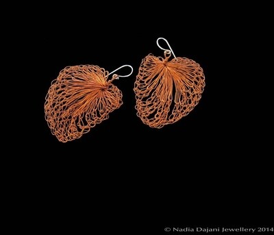 Copper leaf earrings- large