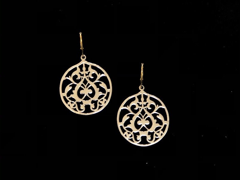 ROUND FLORAL ARABESQUE EARRINGS TWO TONE