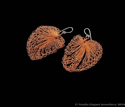 Copper leaf earrings- large