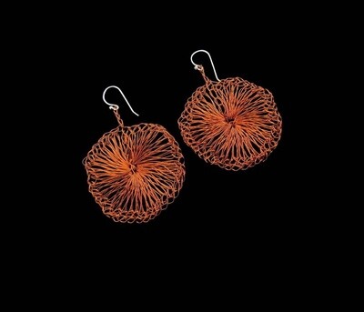 Round knitted copper wire earrings