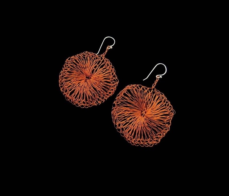 Round knitted copper wire earrings