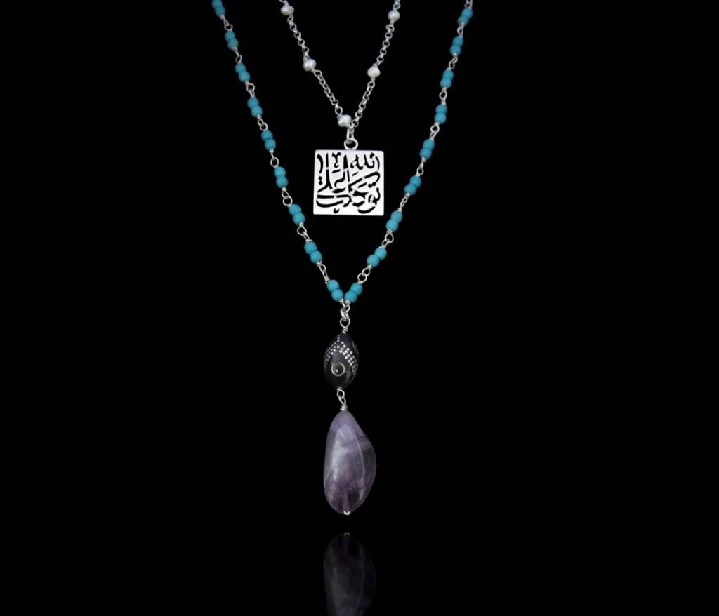 TWO ROW NECKLACE WITH TAWAKALT PENDANT
