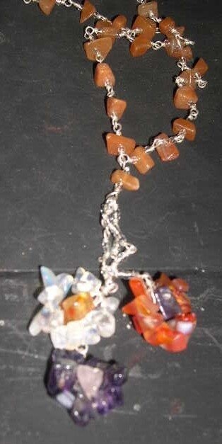 Gemstone necklace with Triple gemstone Flower Tassel