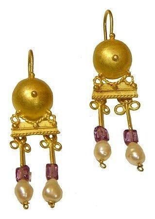 BYZANTINE REPLICA EARRING WITH AMETHYST &amp; PEARL